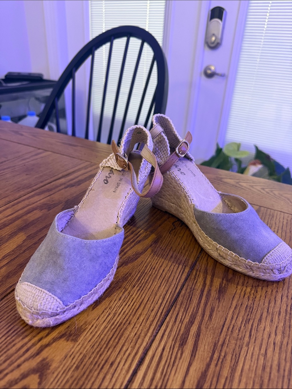 Lorena Espinoza Design Gray Suede Wedge Espadrilles with Tan Ankle Strap